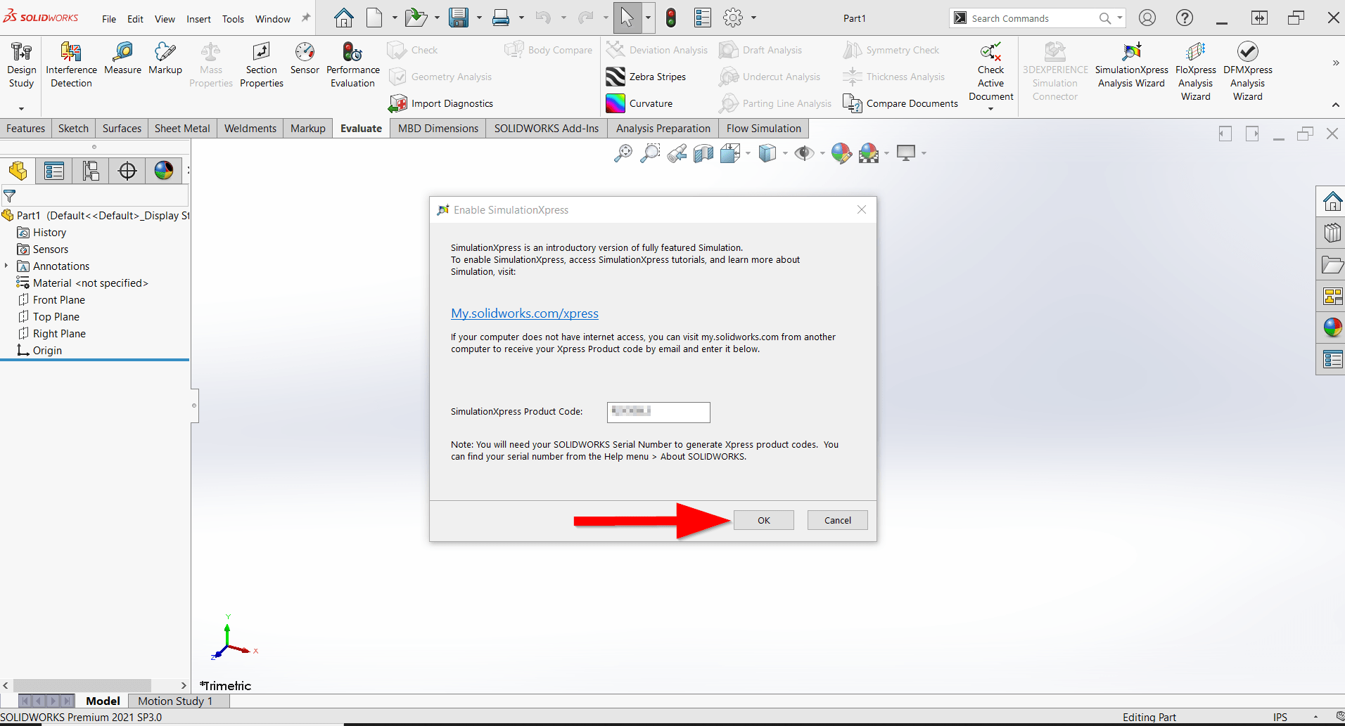 Activating SimulationXpress in SOLIDWORKS