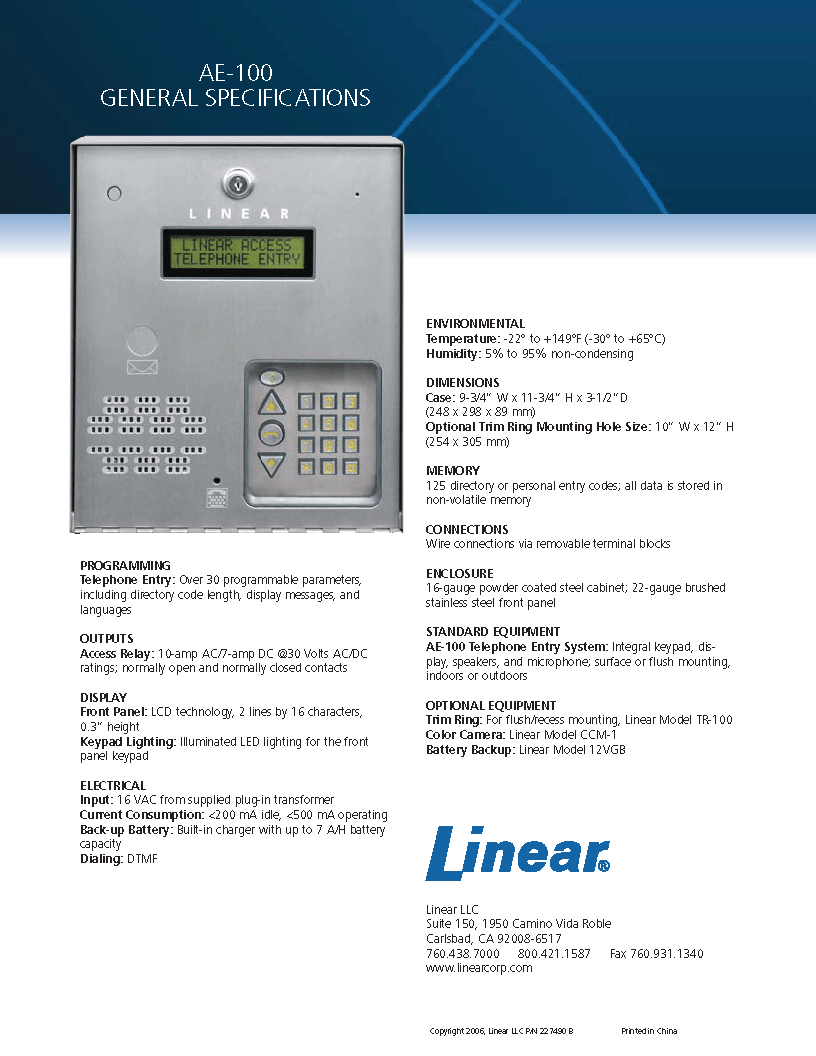 Linear AE100 Southeast Access Technologies