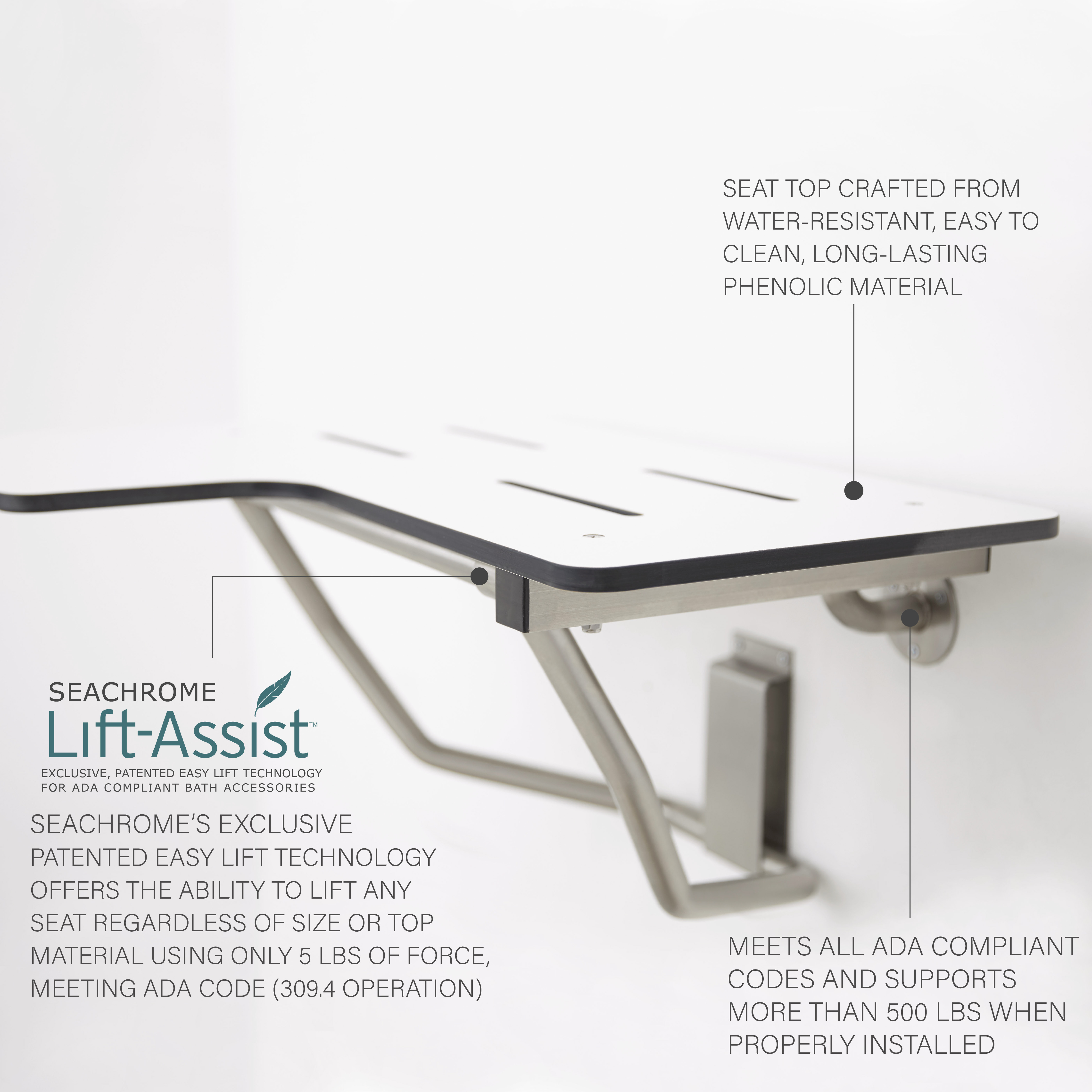 Seachrome White Reversible Folding Transfer Tub/Shower Seat, ADA