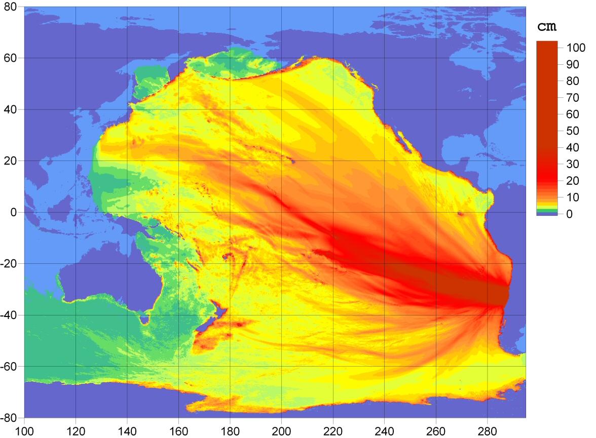 Ocean Energy Distribution Map from Chile Earthquake Tsunami (via NOAA