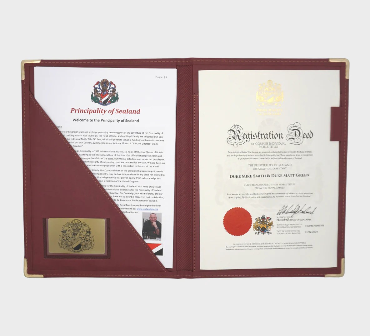 Duke & Duchess Unique Anniversary Gift Sealand Noble Titles