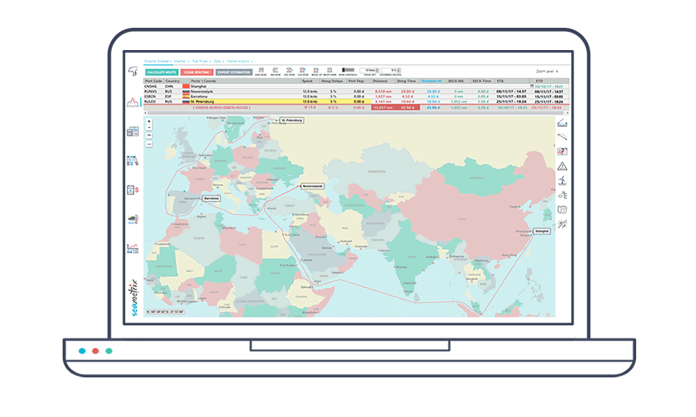 Sea distance calculation and voyage estimation software Seametrix