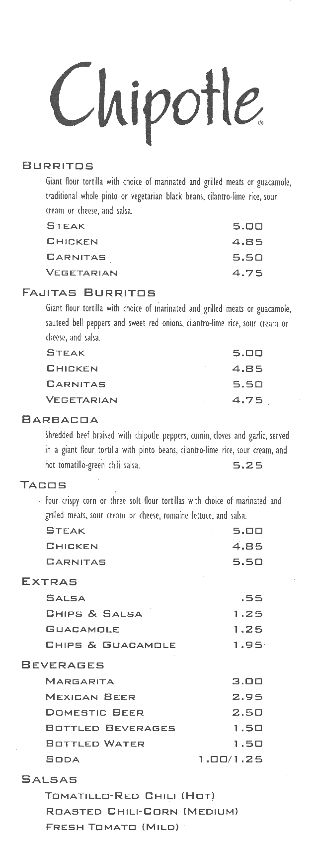 chipotle carry out menu