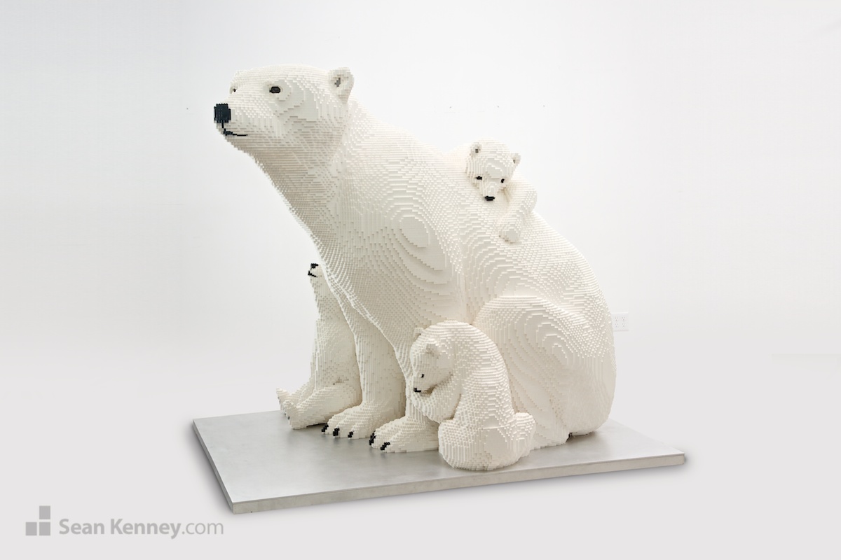 Sean Kenney Art with LEGO bricks Polarbearmotherandcubs
