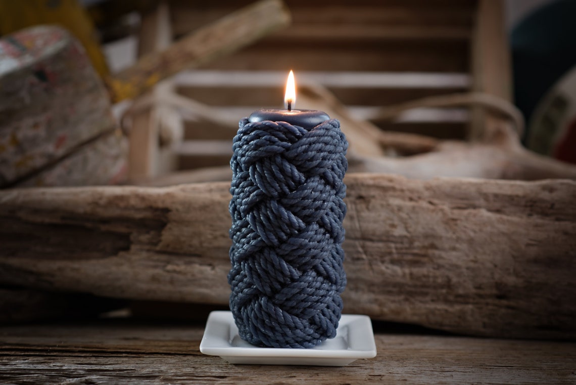 Nantucket Knot Beeswax Pillar Candle 3x5.5 Seapoint Chandlers