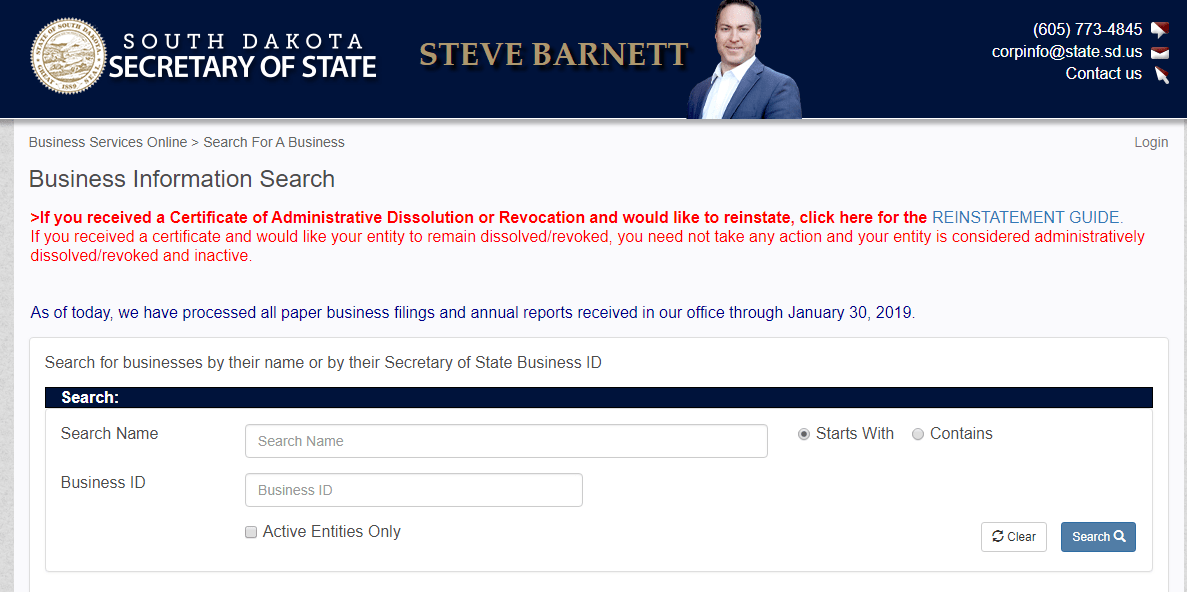 South Dakota Business Entity Search Secretary Of State