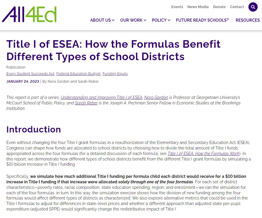 Title I of ESEA How the Formulas Benefit Different Types of School