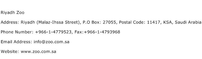 Riyadh Zoo Address, Contact Number of Riyadh Zoo