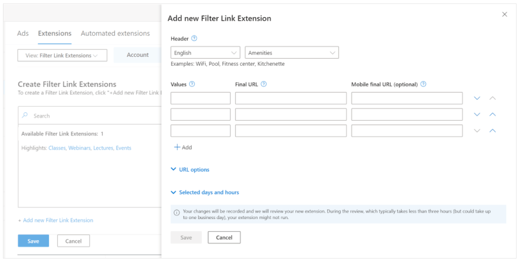 Microsoft Advertising now offers Filter Link Extensions