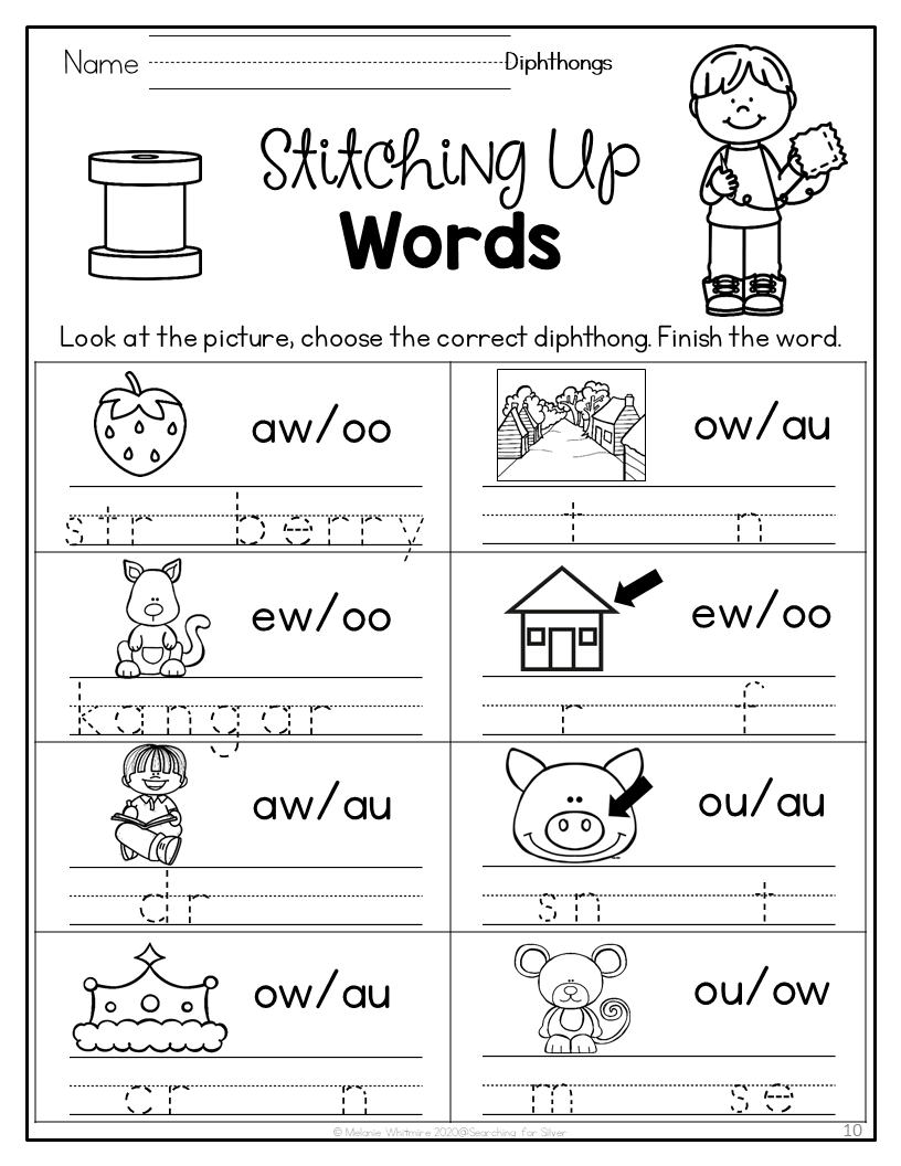 Dipthongs Phonics Word Work Printables - Searching For Silver