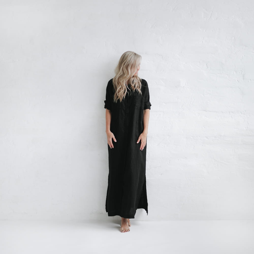 Linen shirt dress black