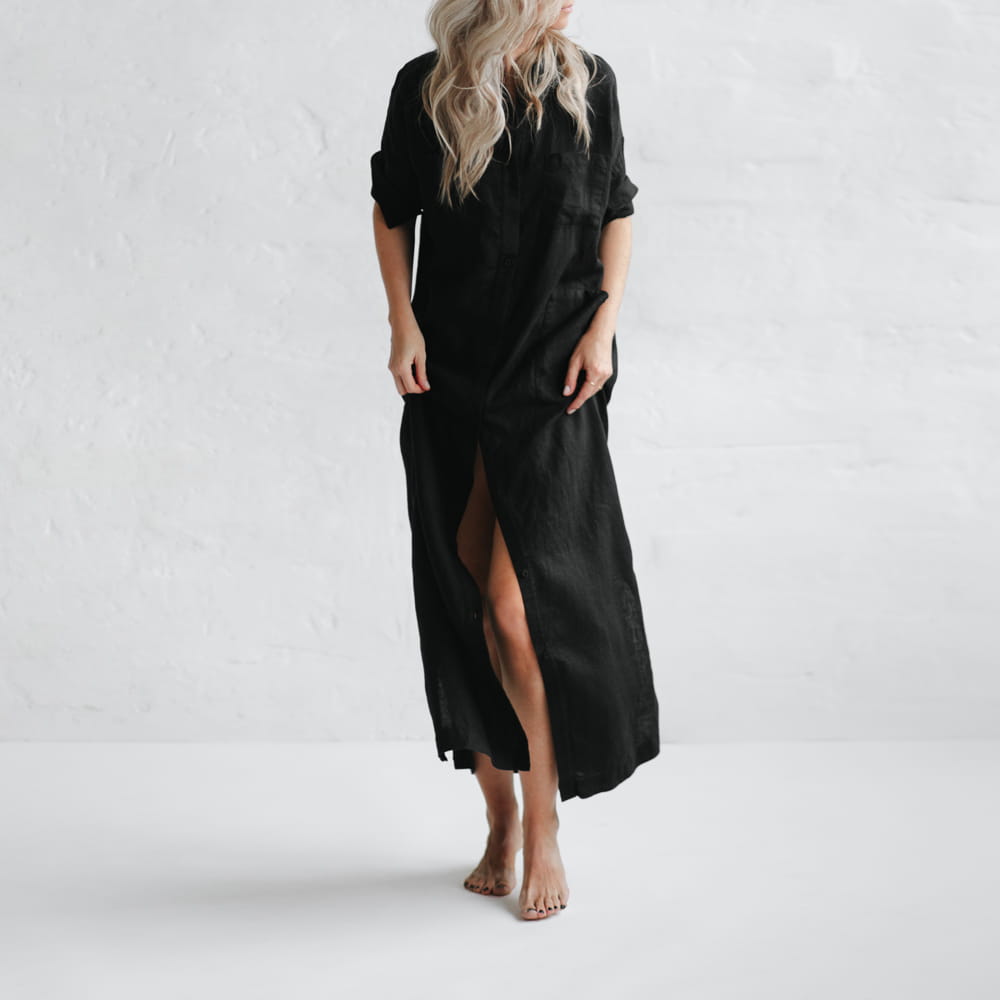 Linen shirt dress black