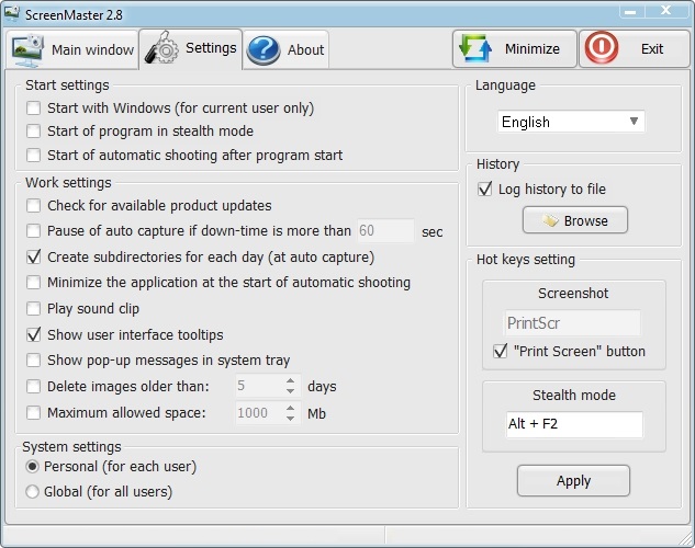 ScreenMaster easy program for automatic and hidden screenshot capture.