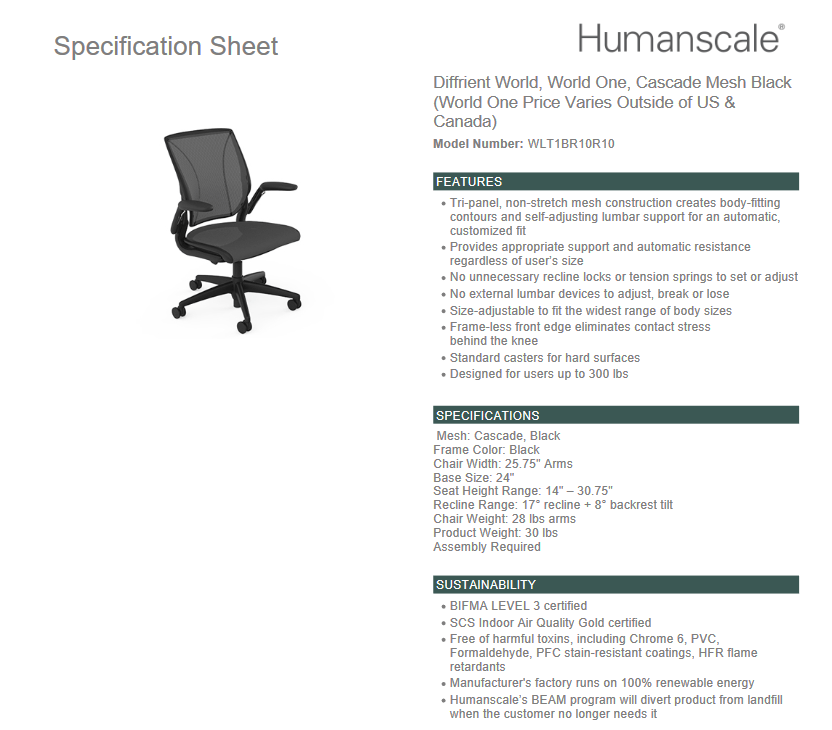 Humanscale World One Task Chair Seated