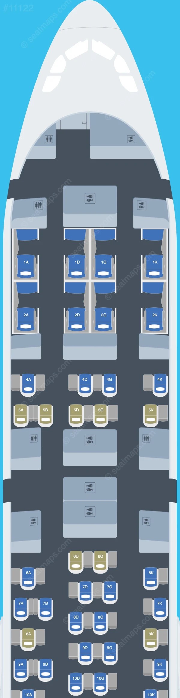 Seat map of Swiss Airbus A340 aircraft