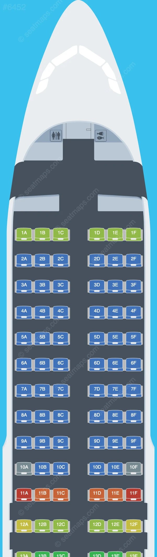 Seat map of AirBlue Airbus A320 aircraft