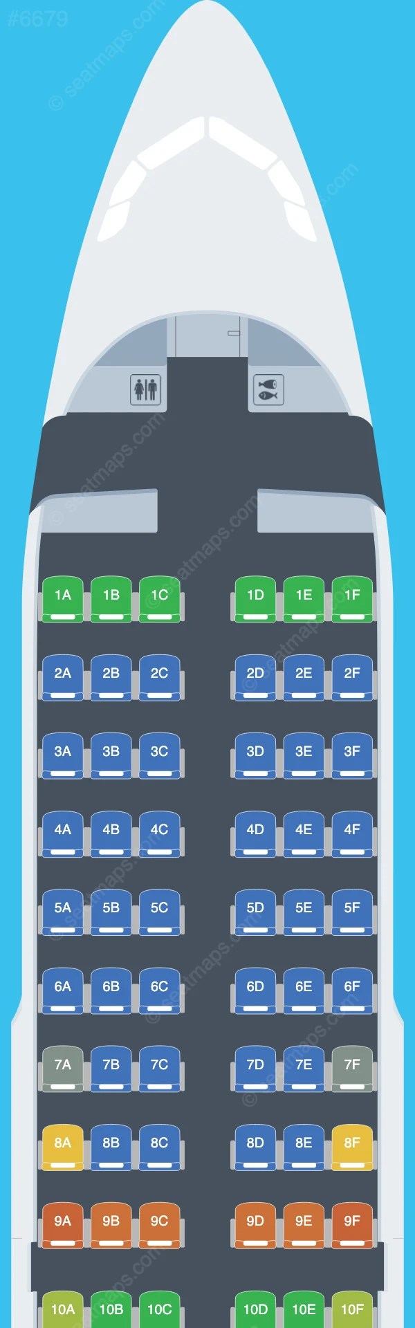 Seat map of TAP Air Portugal Airbus A319 aircraft