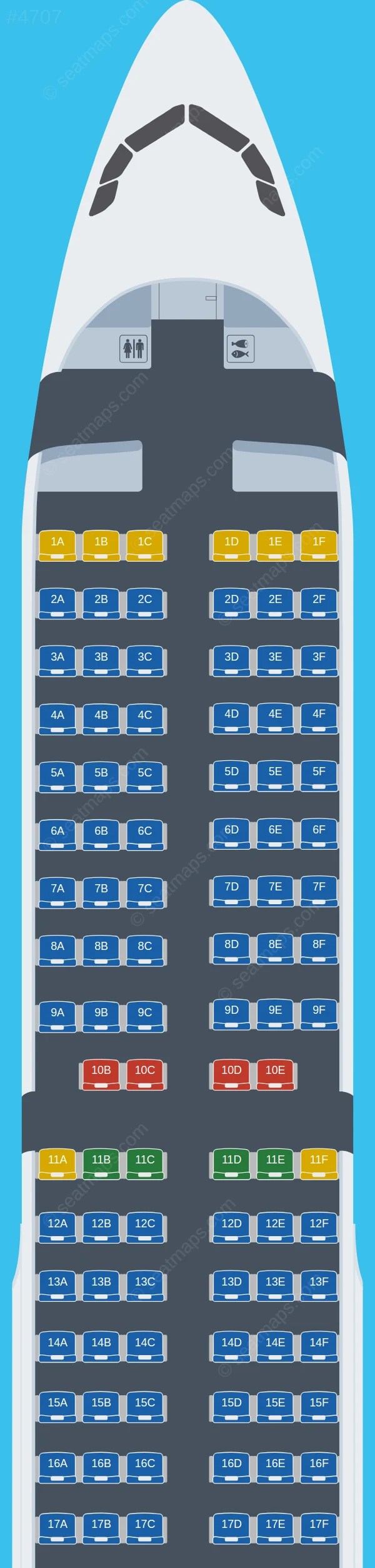 Seat map of Sunclass Airlines Airbus A321 aircraft