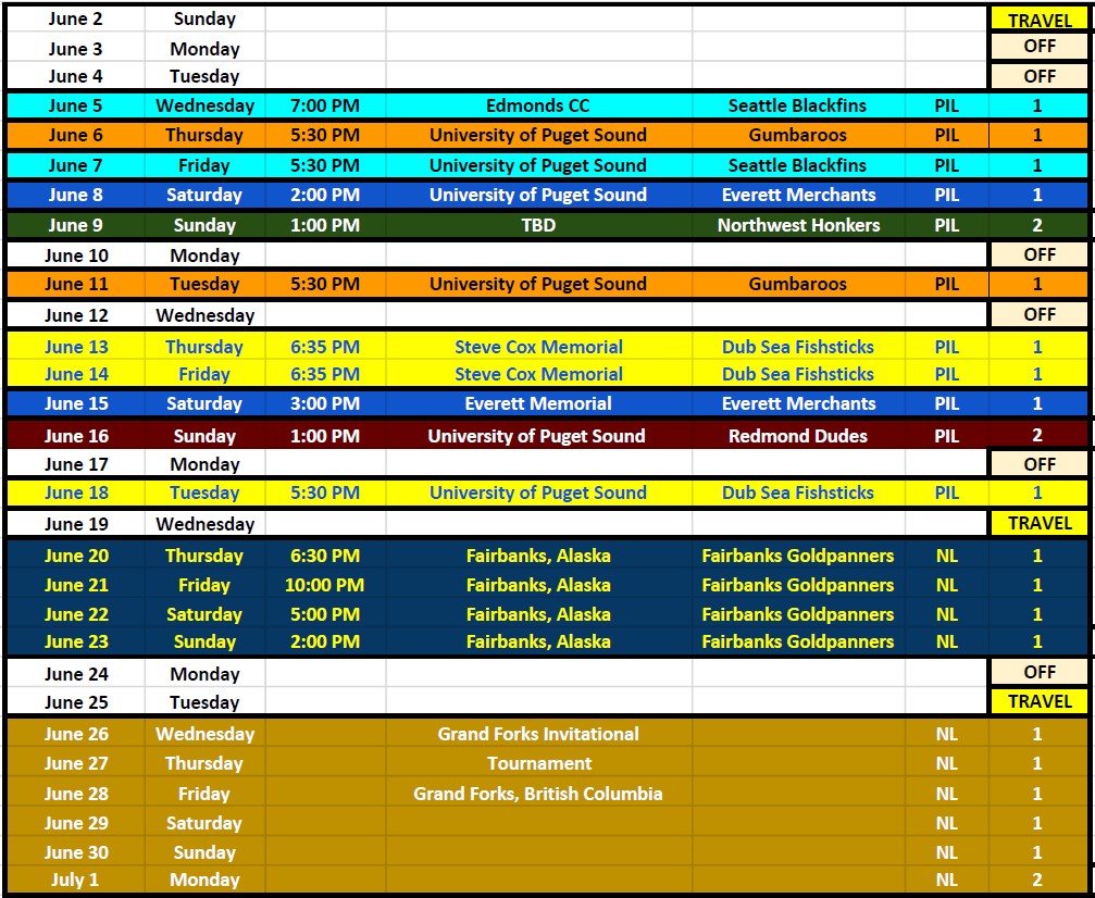 Schedule Seattle Cheney Studs Baseball