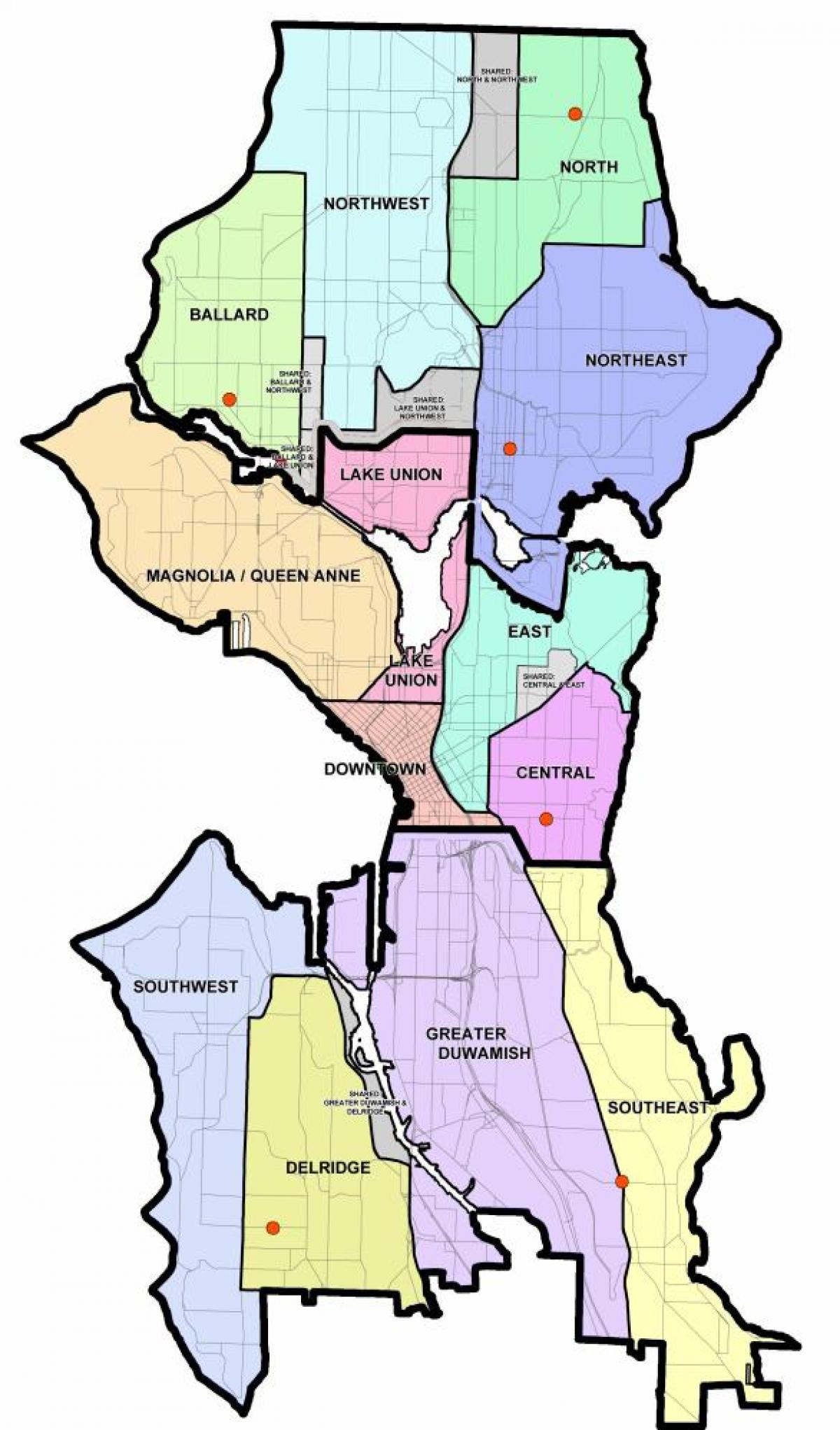 Map of Seattle neighborhood surrounding area and suburbs of Seattle