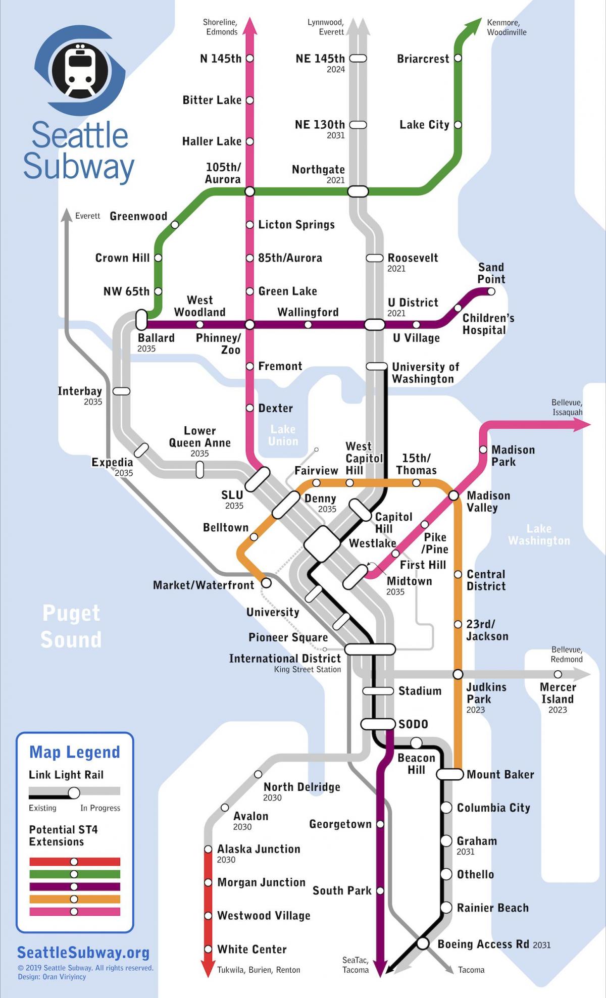 Map of Seattle metro metro lines and metro stations of Seattle
