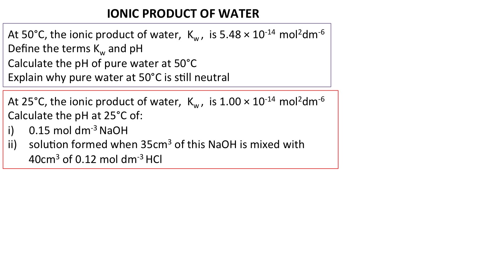 The ionic product of water Kw Secondary Science 4 All