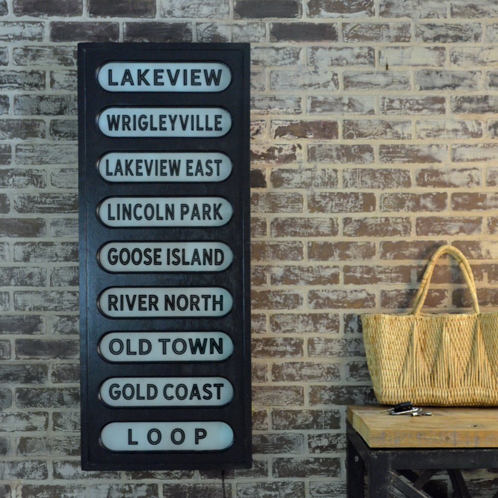 Vintage Style Train Station Sign Wood and Glass back lit sign