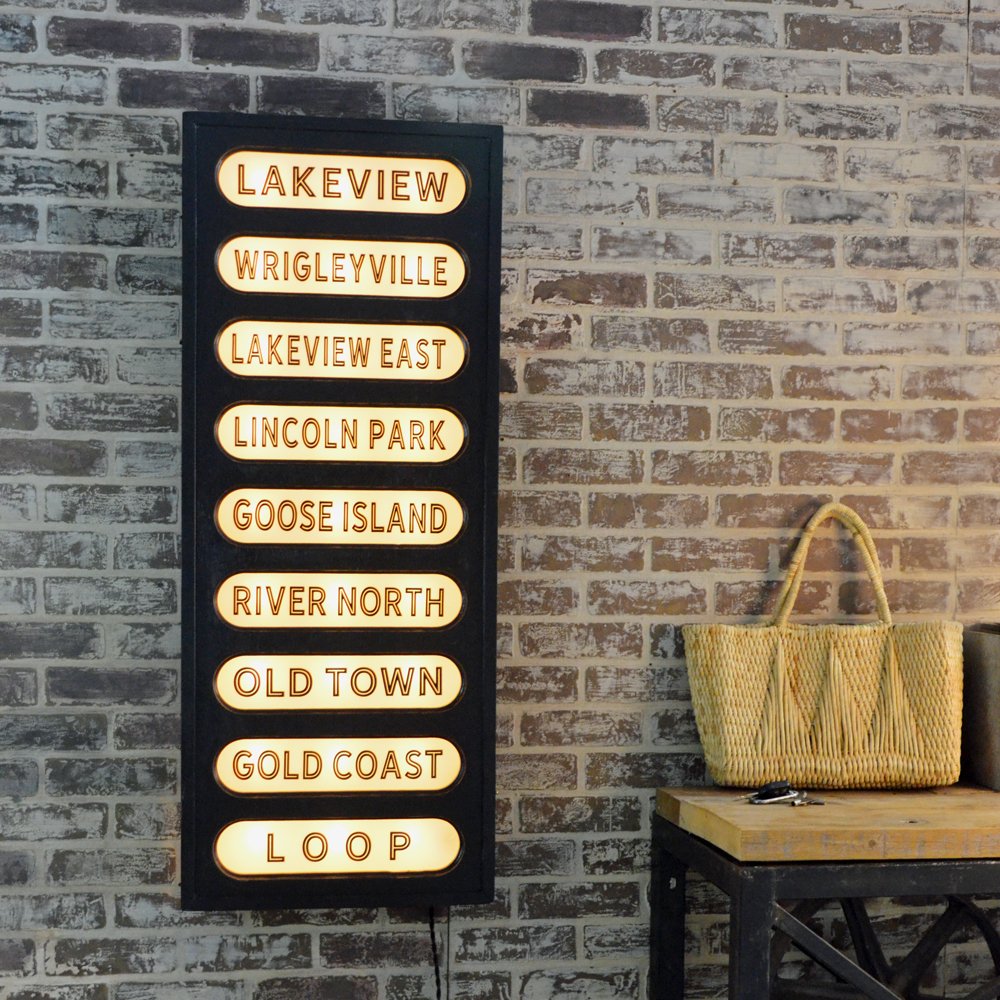 Vintage Style Train Station Sign Wood and Glass back lit sign