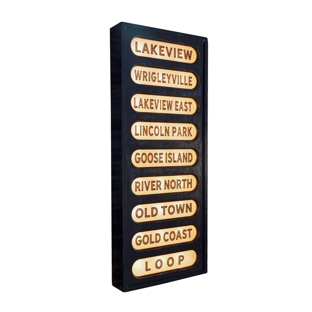 Vintage Style Train Station Sign Wood and Glass back lit sign