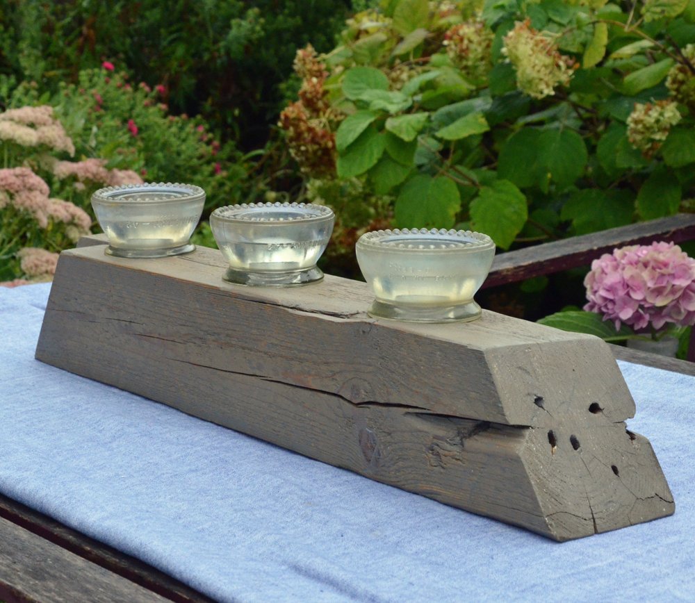 Old Barn Beam Candle Holder gray wash