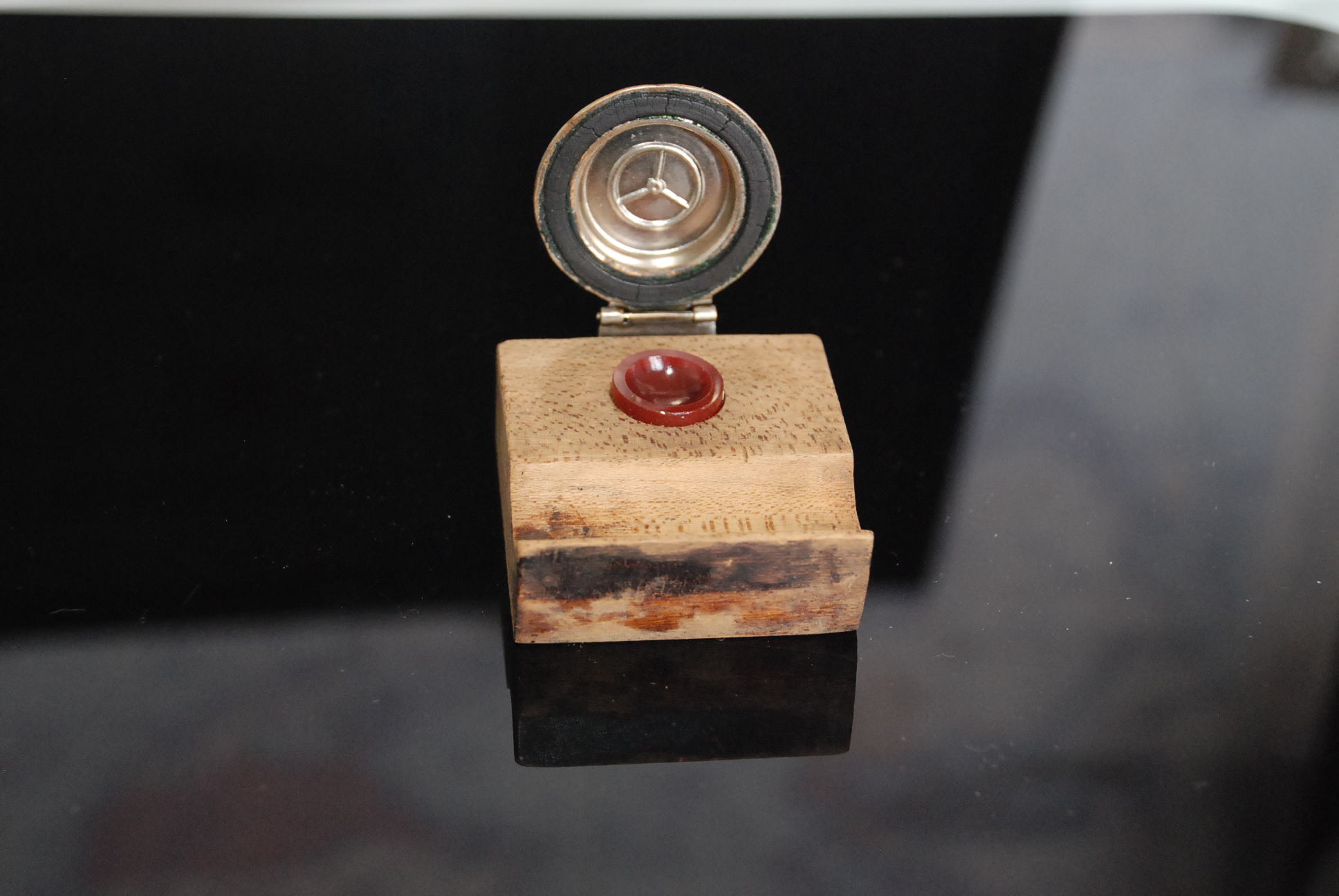 Second Time Ticking Wood Oil Cup with Flip Top