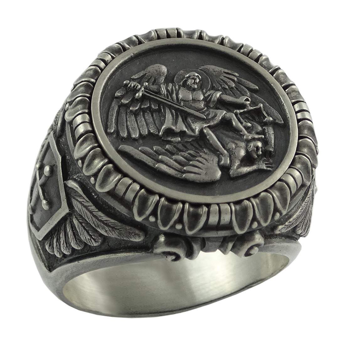 Saint Michael the Archangel Sterling Silver 925 mens Ring Handcrafted