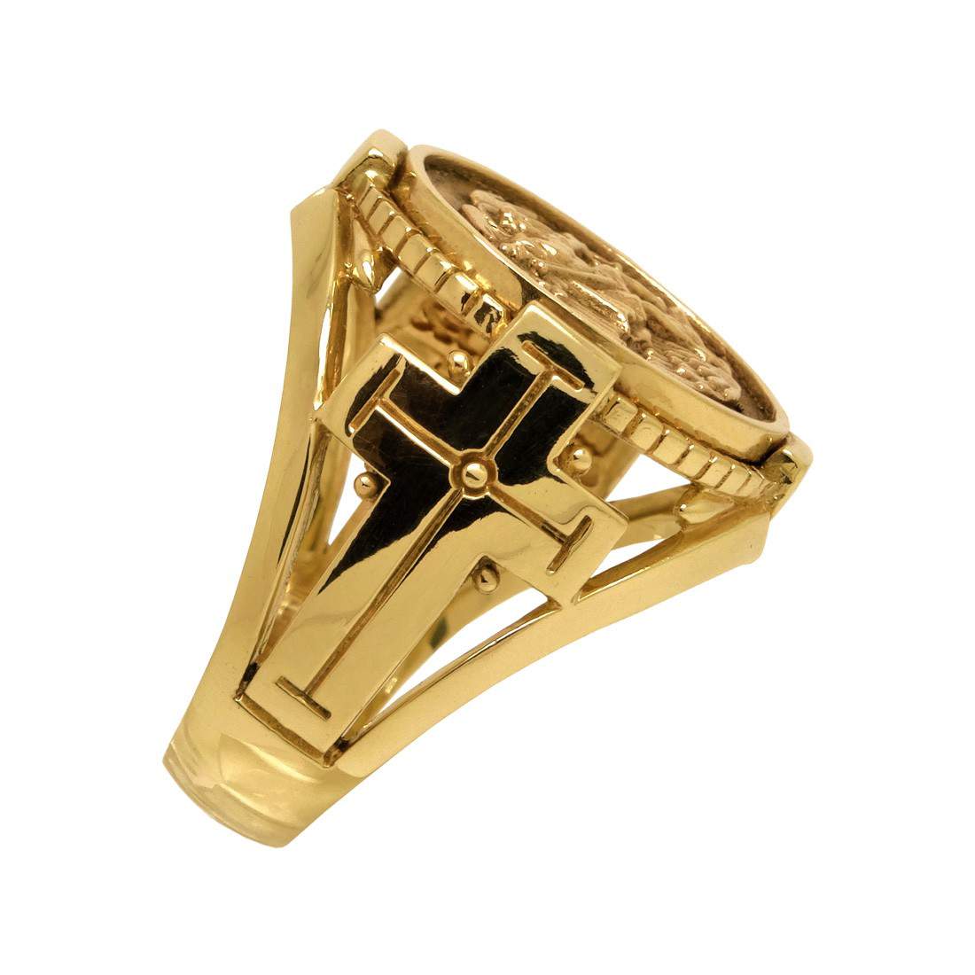 Saint Michael the Archangel Solid Gold 10K mens Ring Handcrafted