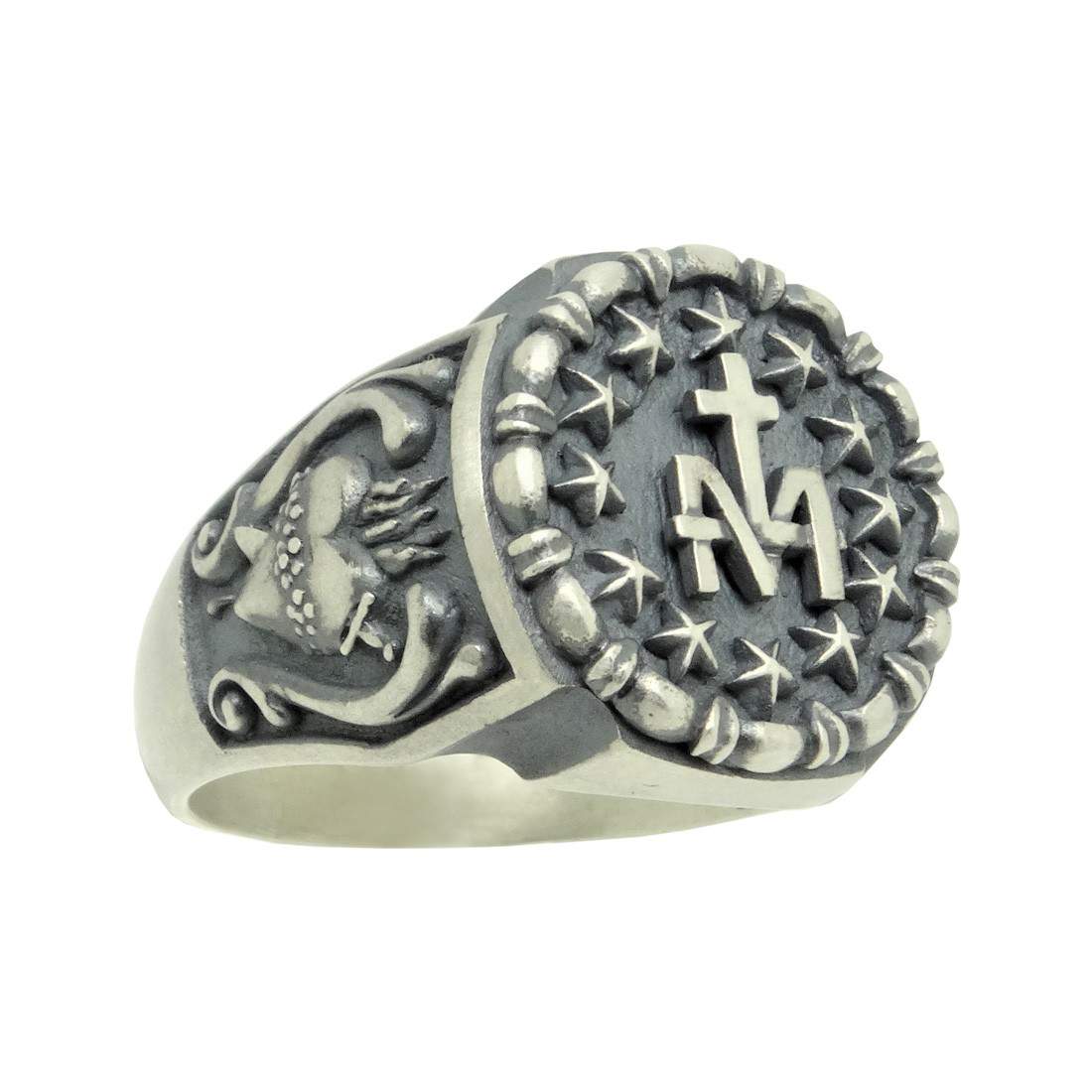 .Catholic "Blessed Virgin Mary" sterling silver Cross men's ring