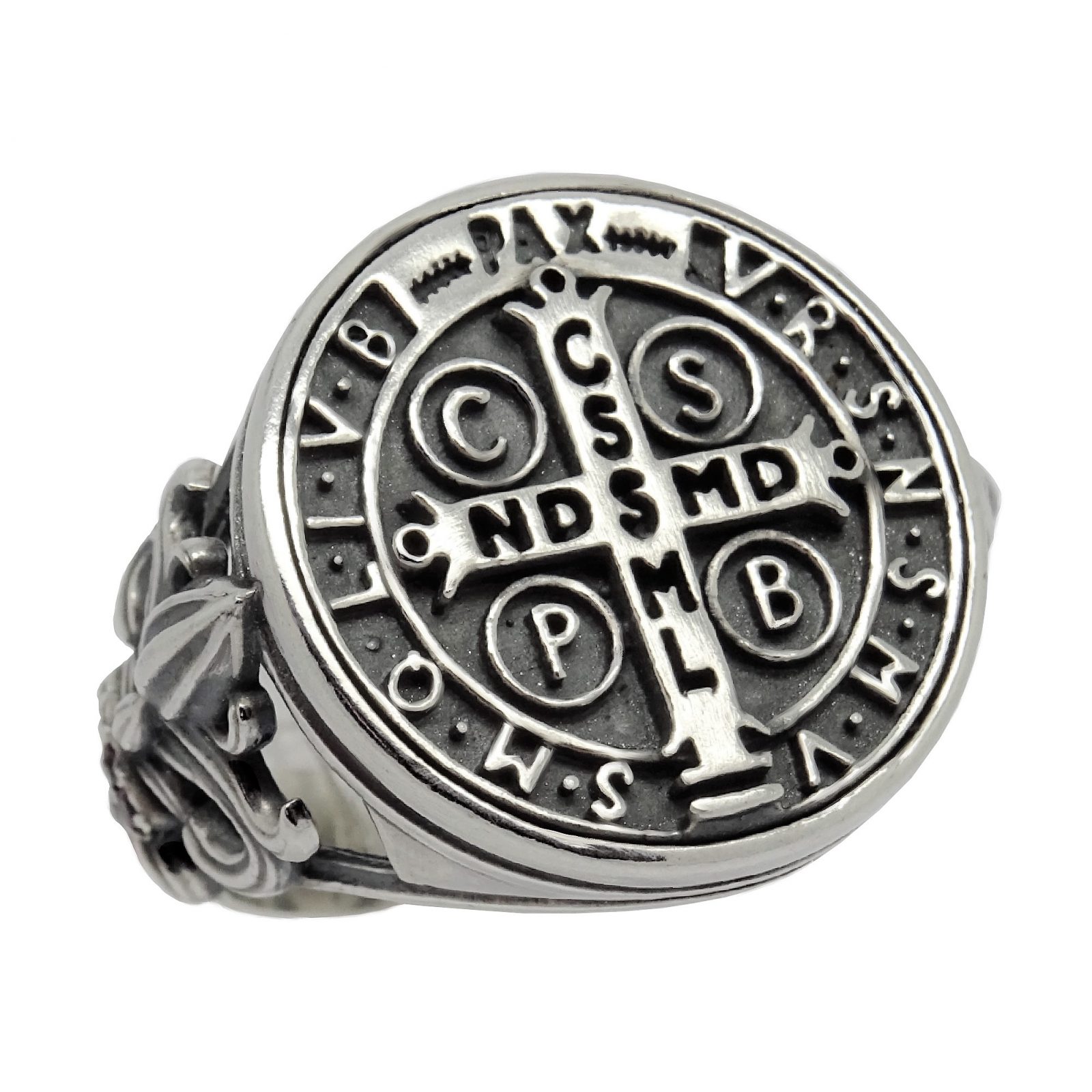 Christian Roman Catholic "Saint Benedict" Mens Ring Secretium