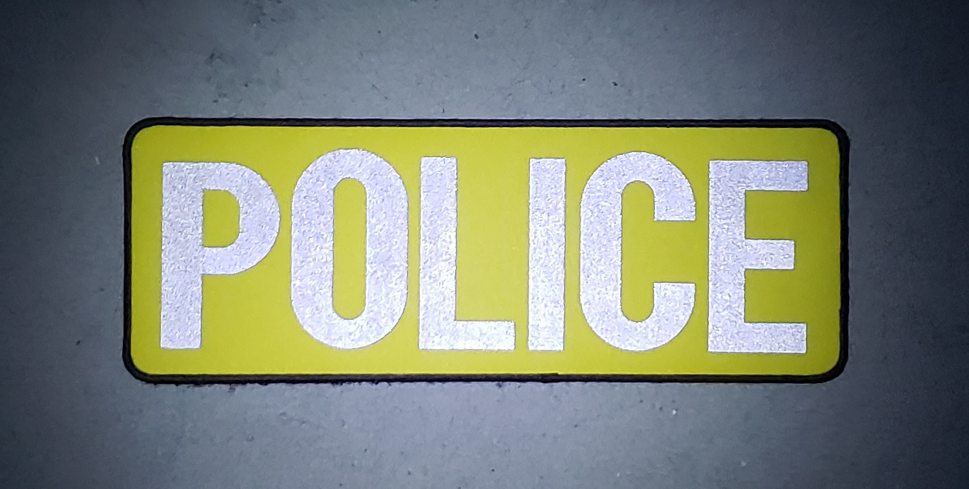 POLICE hivis yellow reflective back patch 11x4 with "hook" backing