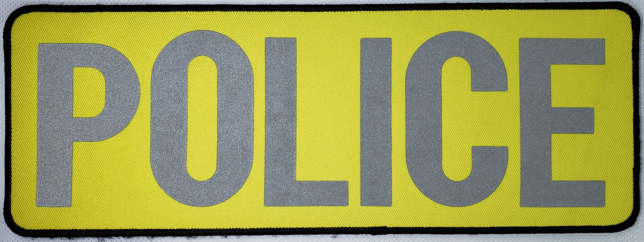 POLICE hivis yellow reflective back patch 11x4 with "hook" backing