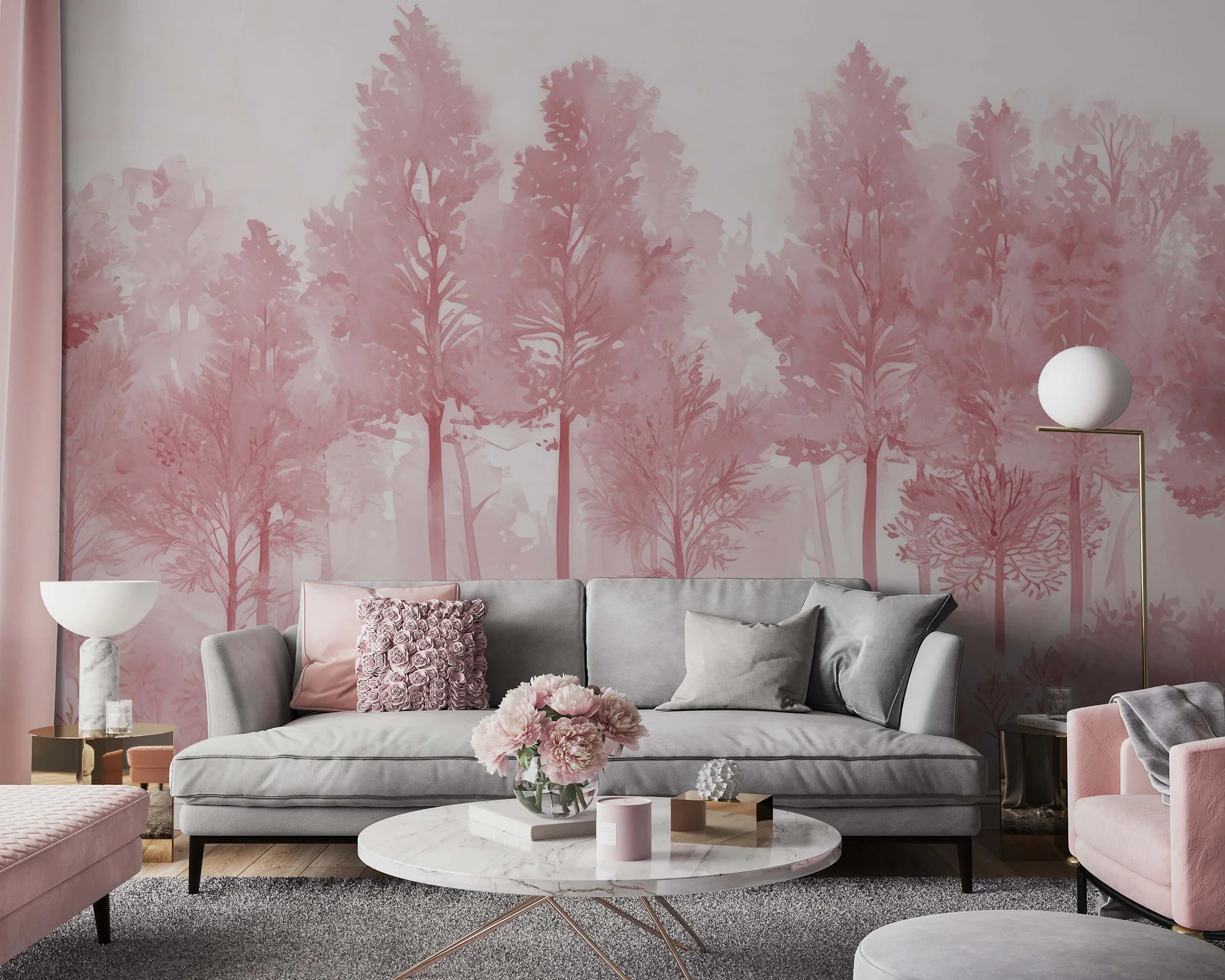 Painted Pink Trees Wallpaper Mural Bobbi Beck