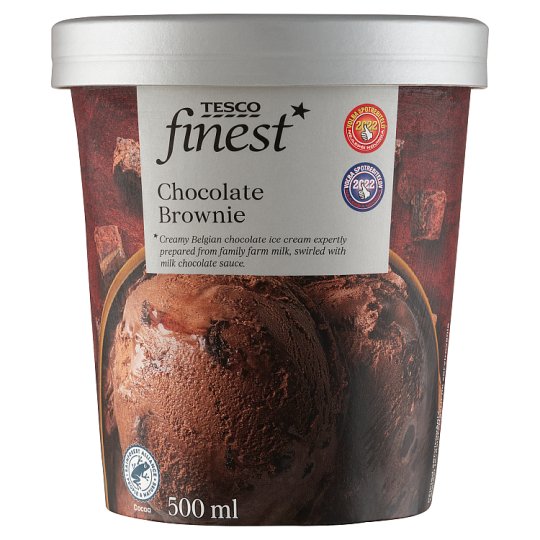 Tesco Finest Chocolate Ice Cream with Brownie Cake Pieces and Milk