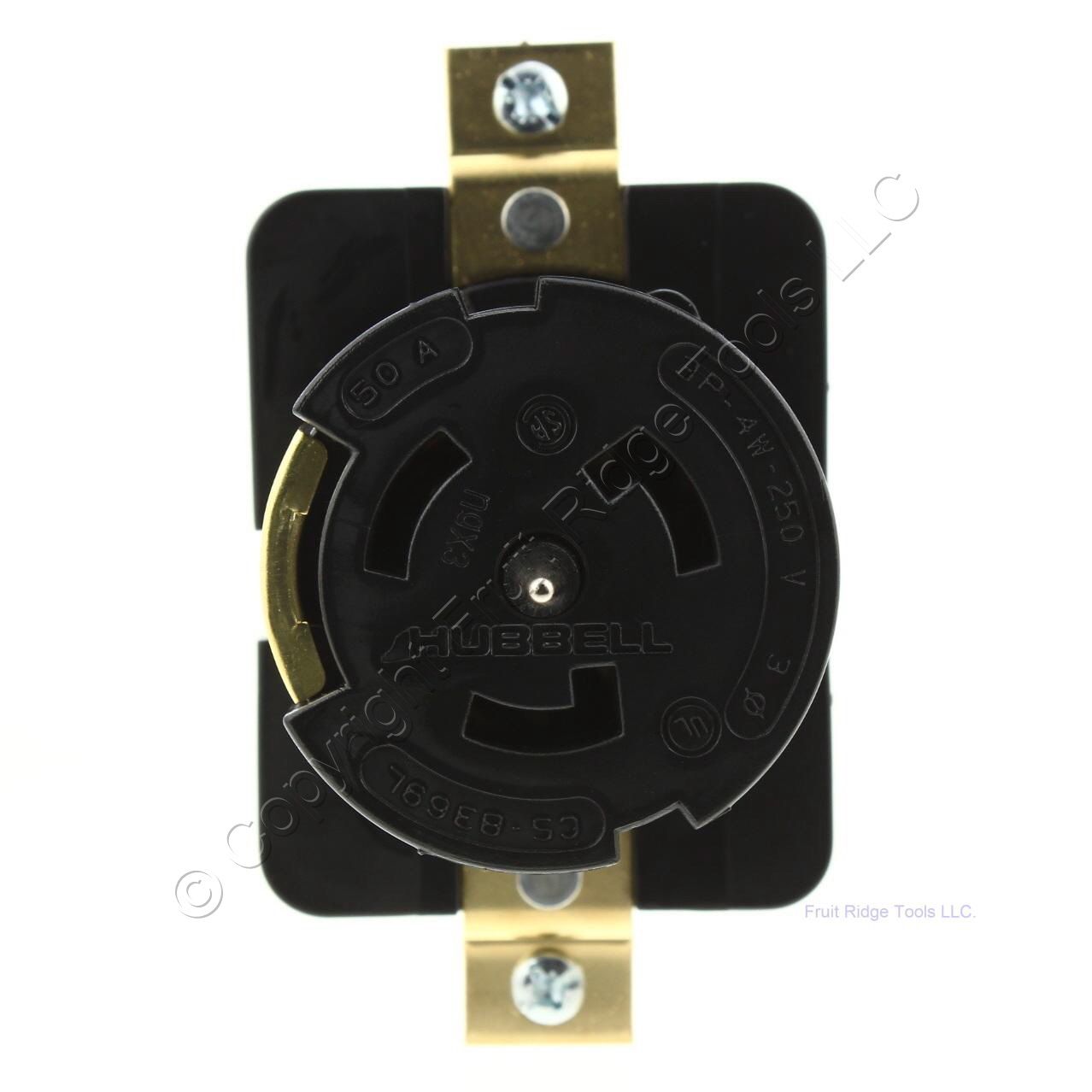 Bryant California Twist Turn Locking Receptacle Outlet 50A 250V 3P4W 3Ø