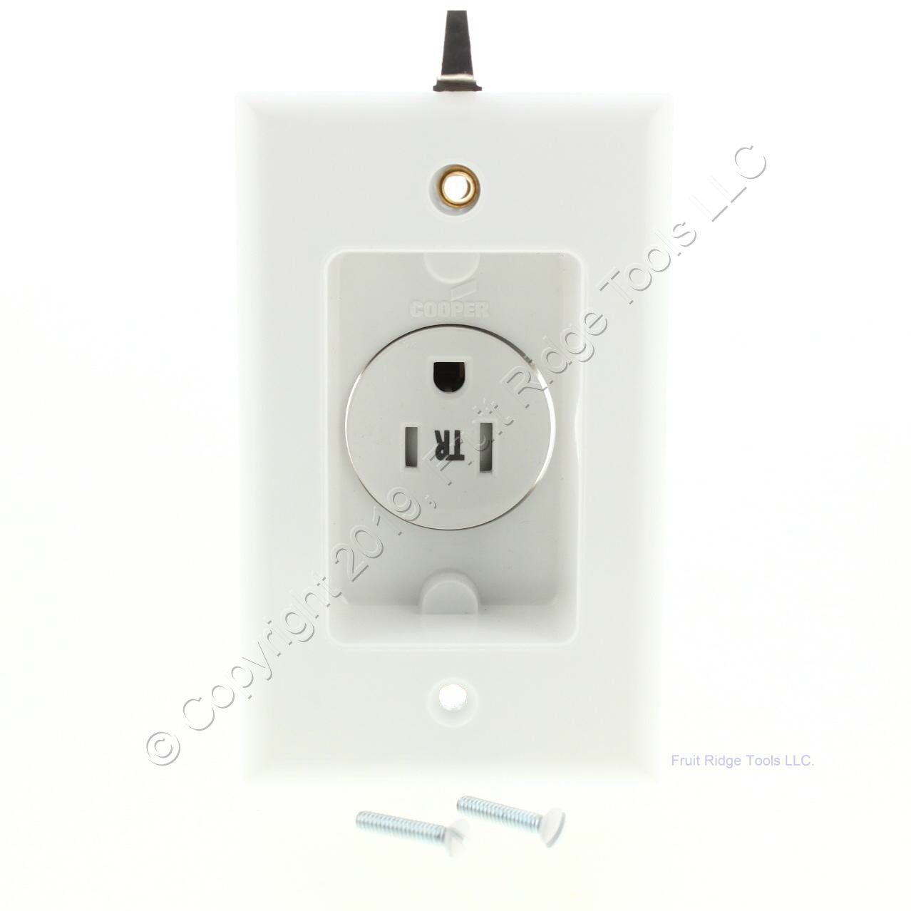 Cooper White Tamper Resistant Clock Hanger Outlet Receptacle 515R 15A
