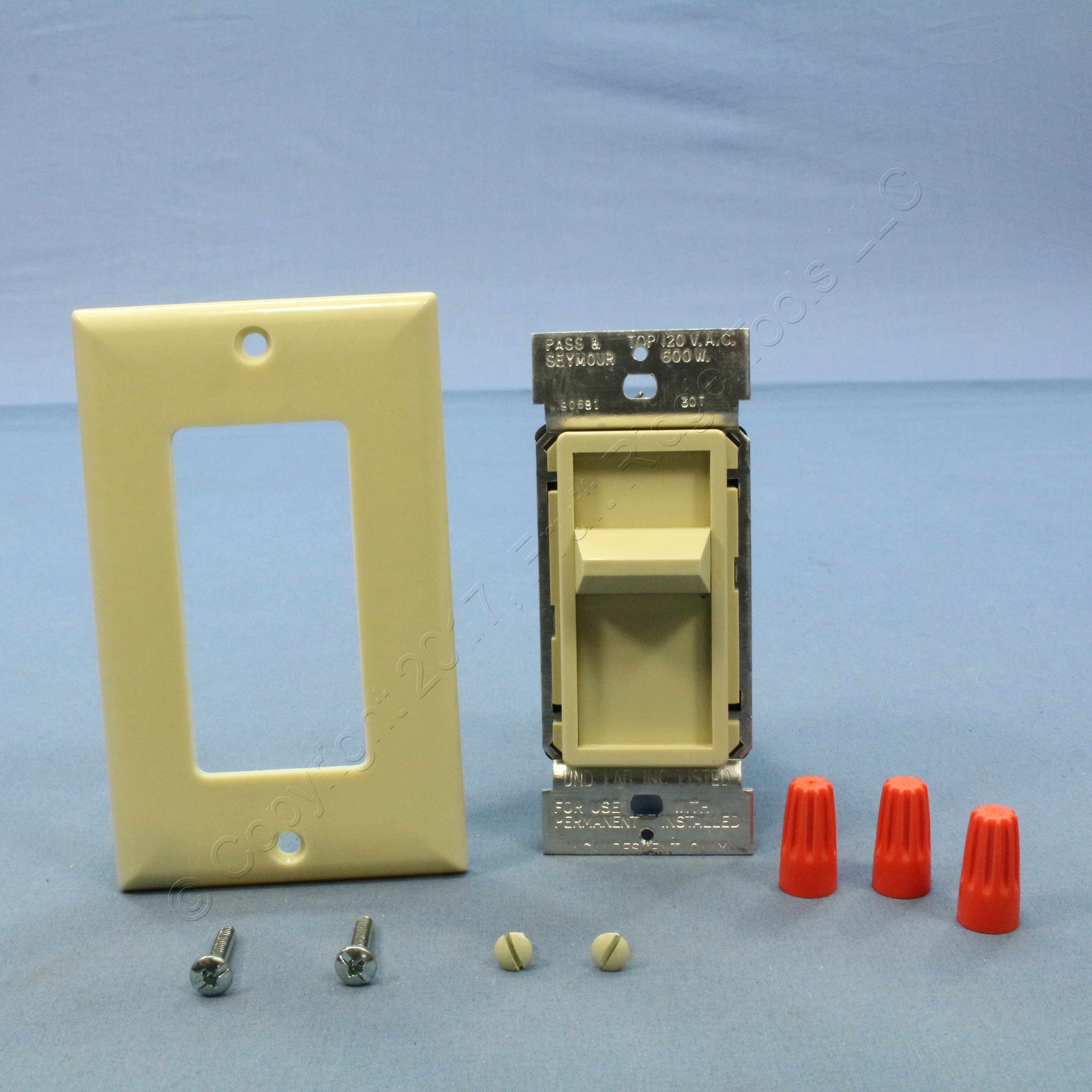 P&S Ivory Single Pole Slide Dimmer Switch RFI Suppression 600W 120V