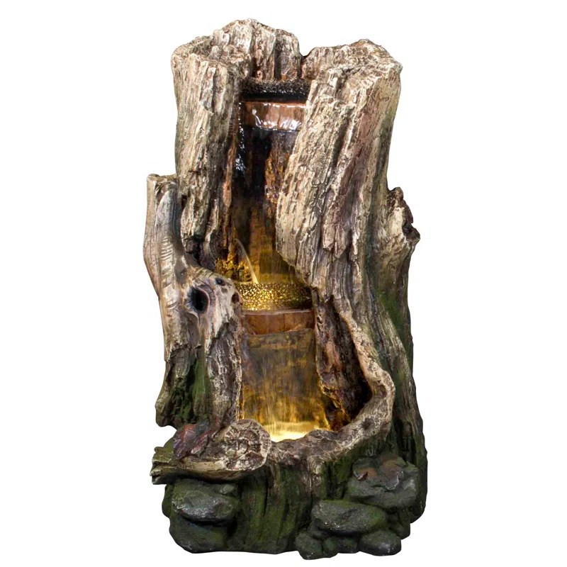 HiLine Gift Ltd. Resin Tree Trunk Waterfall Fountain with LED Light
