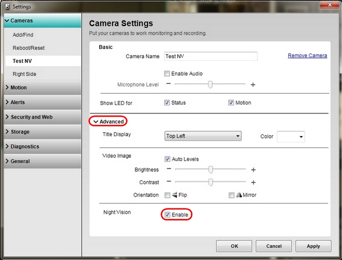 Night vision on Alert 700n or 750n cameras not working through glass