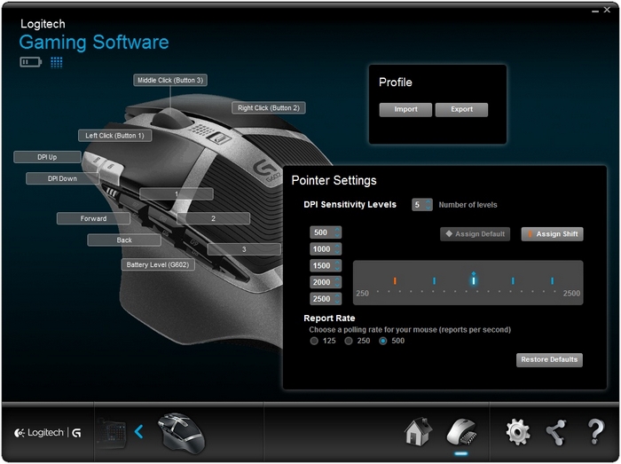 Configure G602 pointer settings with Logitech Gaming Software