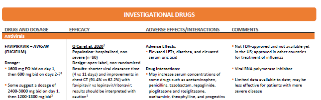 Table Treatments Considered for COVID19 only) The Medical