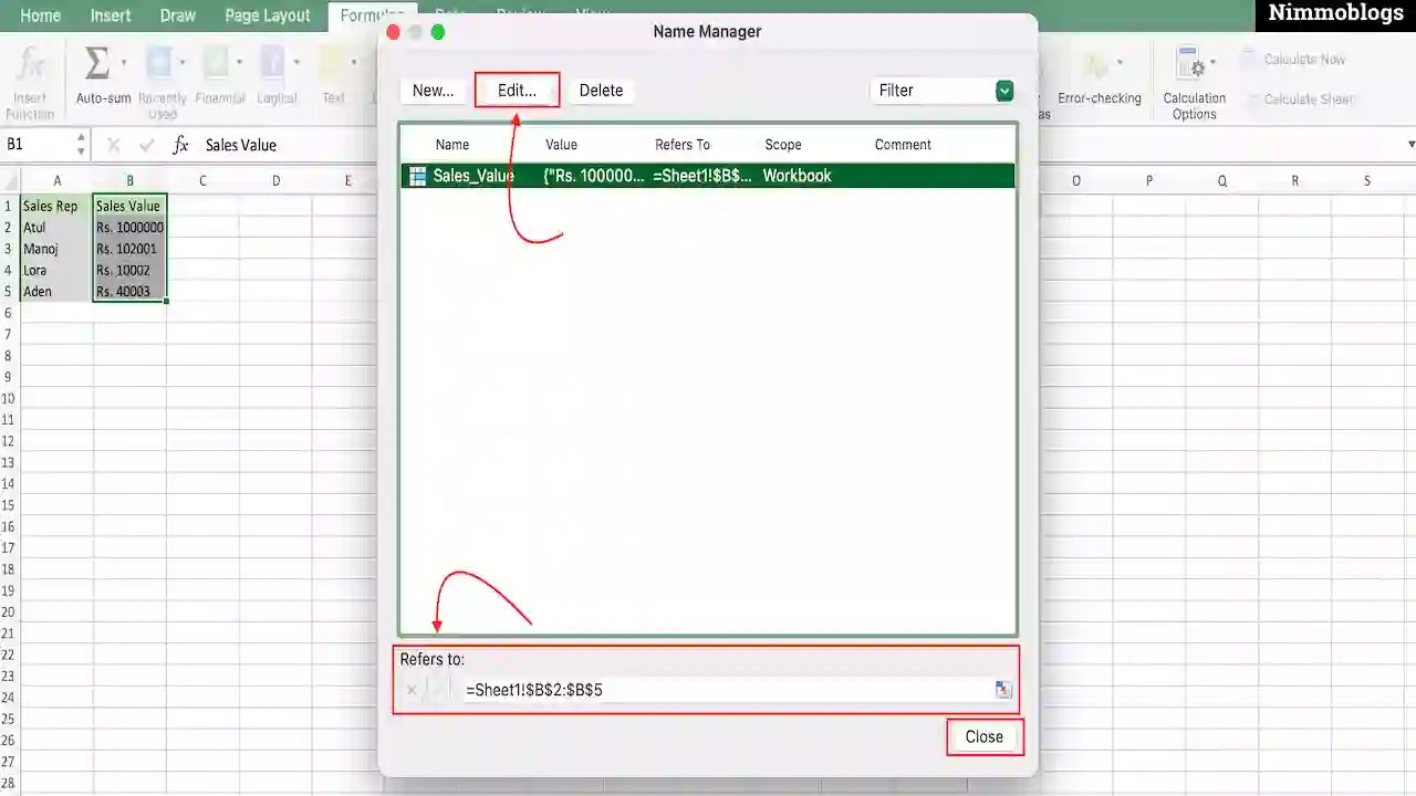How To Create MS Excel Named Ranges Nimmoblogs