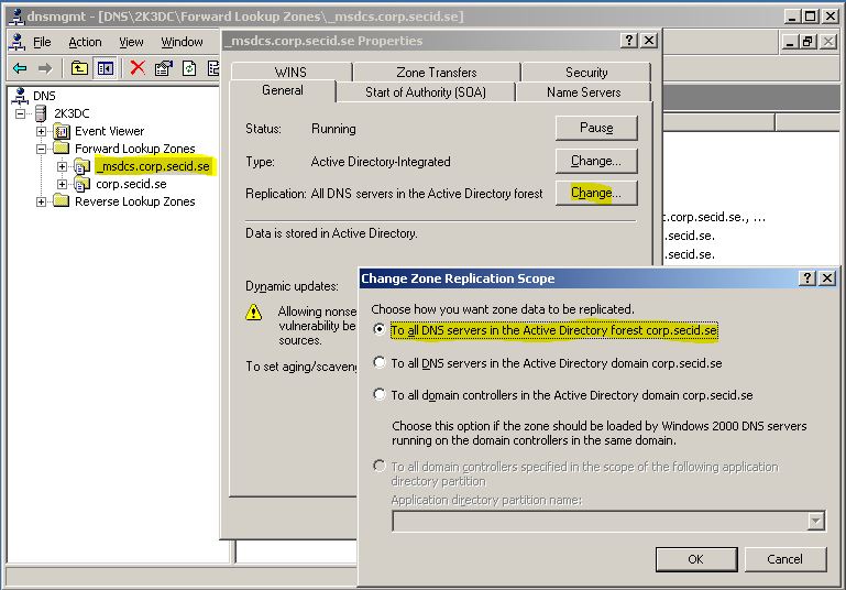 rodcprep DNS application partition error. Secure Identity