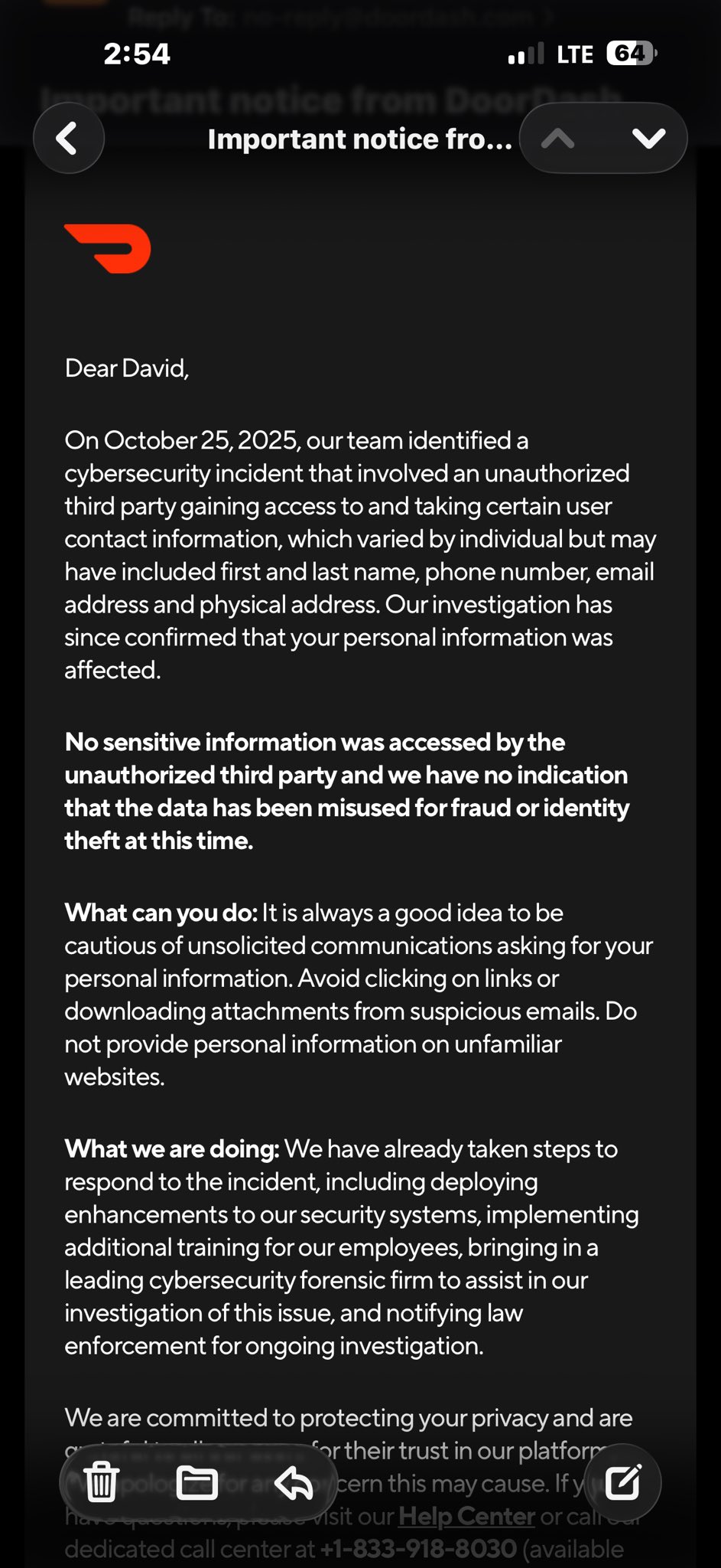 DoorDash Says Personal Information Stolen in Data Breach