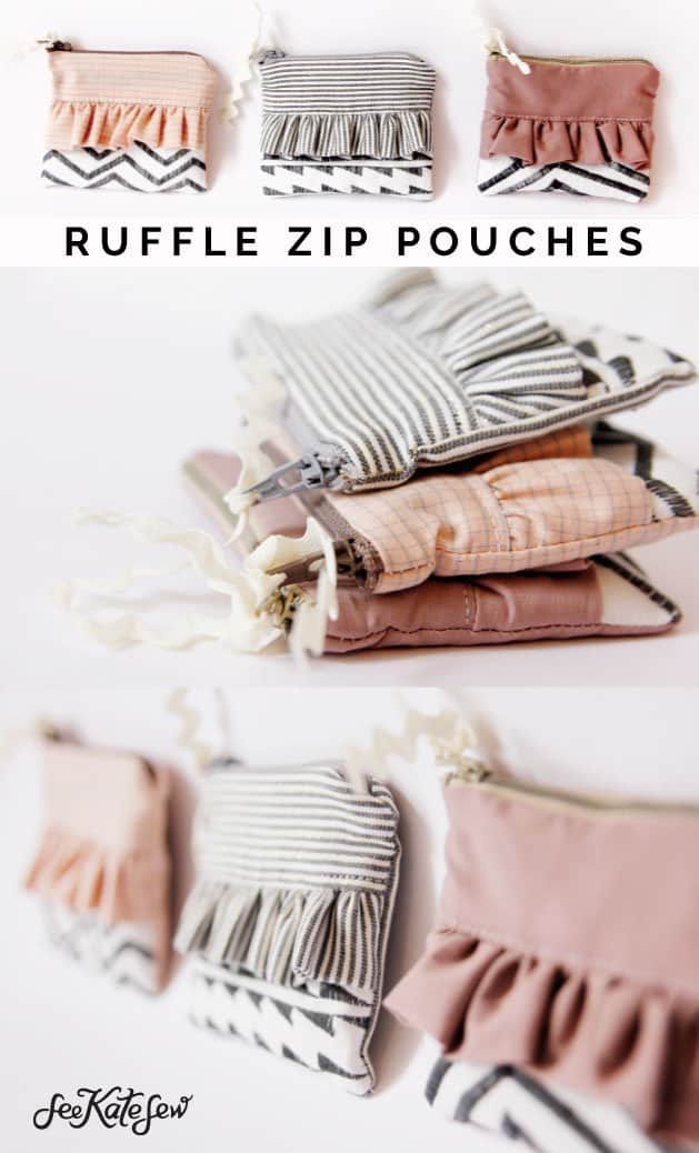 ruffle zipper pouch with geometric stitching tutorial see kate sew